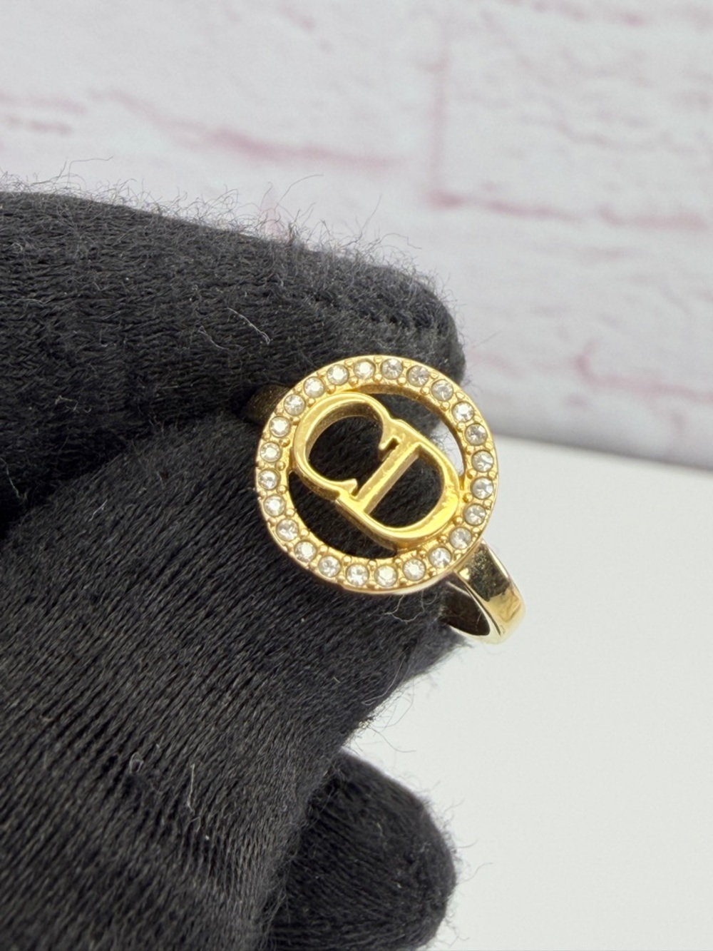 Dior Metal Crystal Round CD Ring 6.5 Gold - Picture 2 of 11